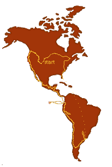 map of North and South America, tracking progress of Tom and Lynne's trip